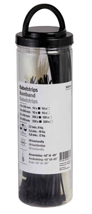 Kabelstrips assorterte størrelser 1000 stk.